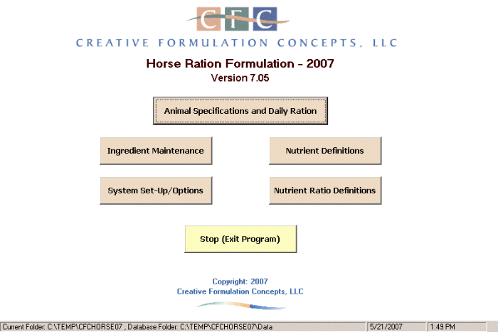 Horse Ration System - Main Menu