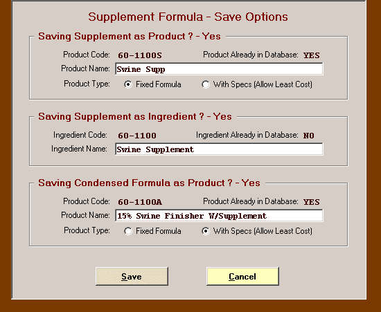 Supplement Forumal - Save Options